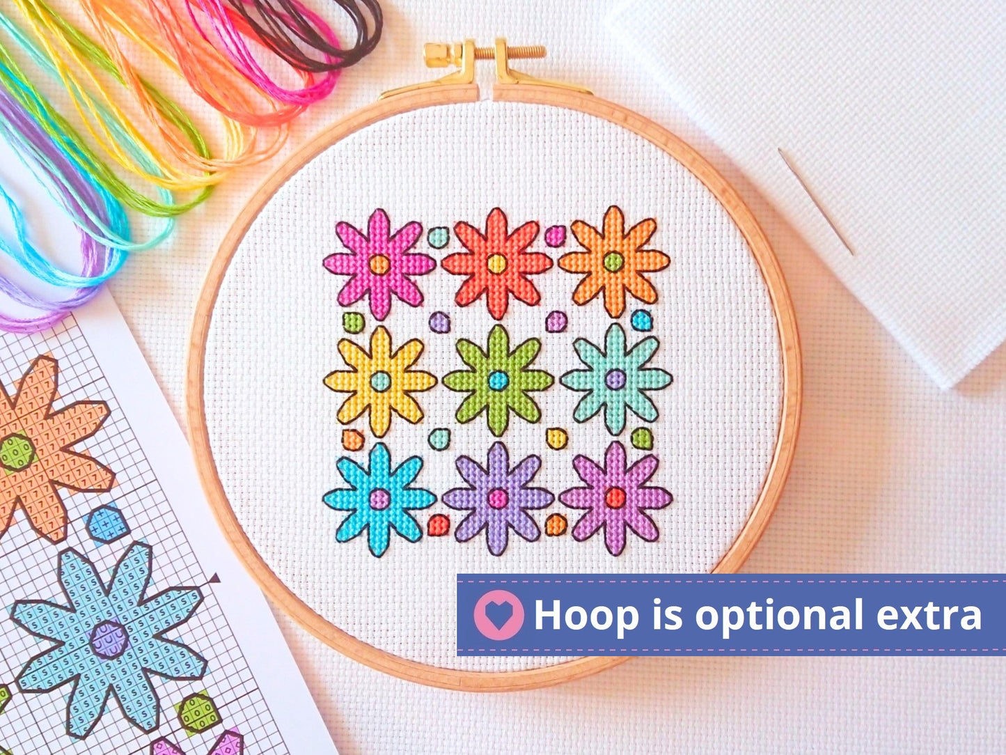 Rainbow Flowers Cross Stitch Kit