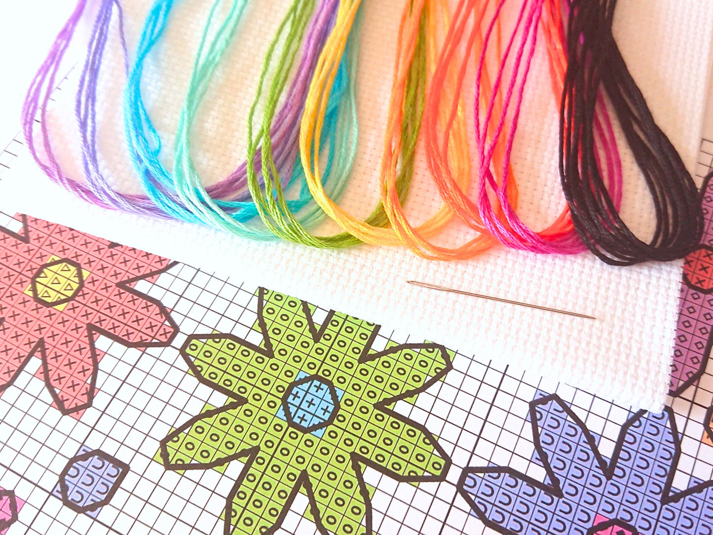 Rainbow Flowers Cross Stitch Kit