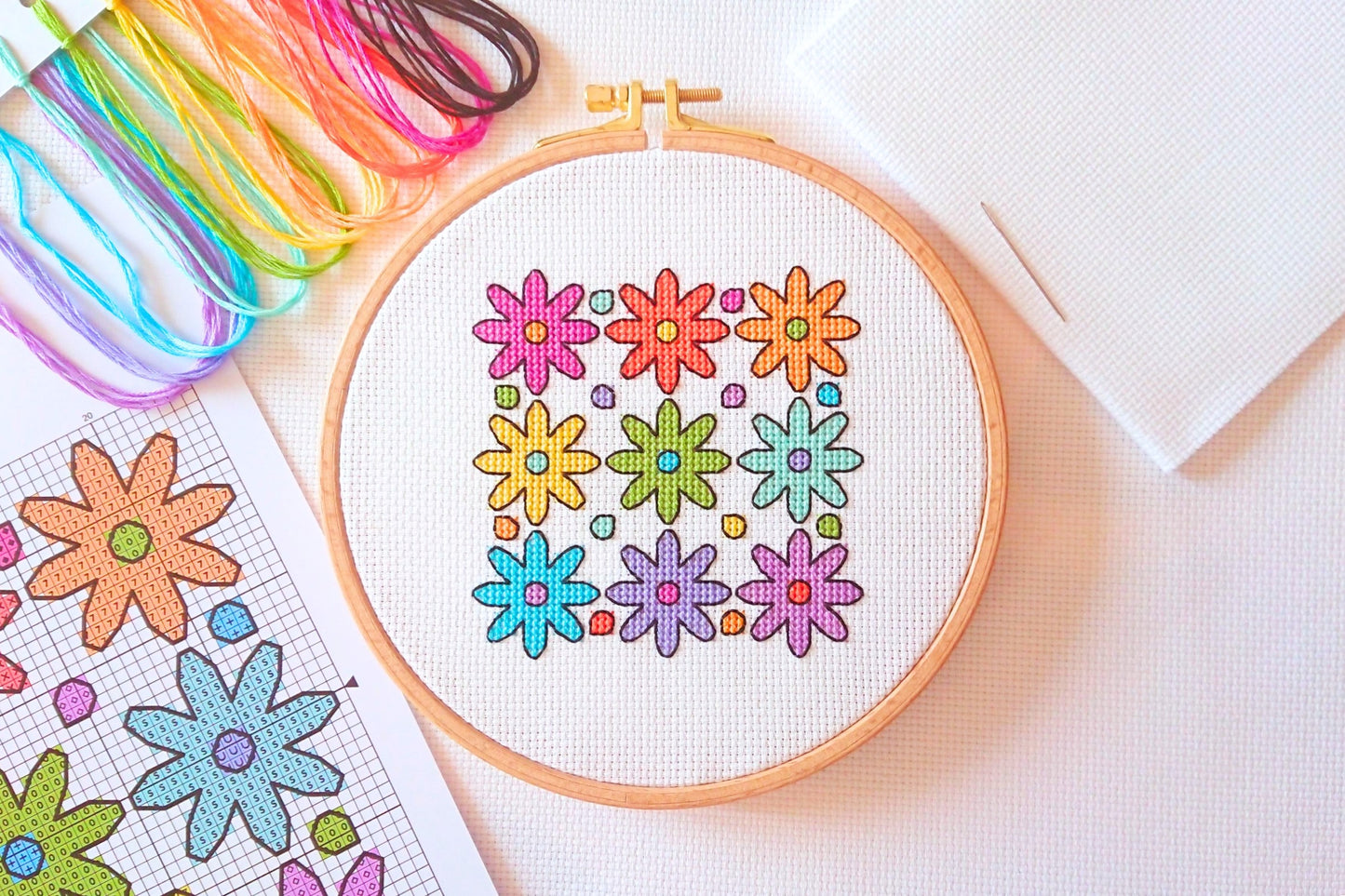 Rainbow Flowers Cross Stitch Kit