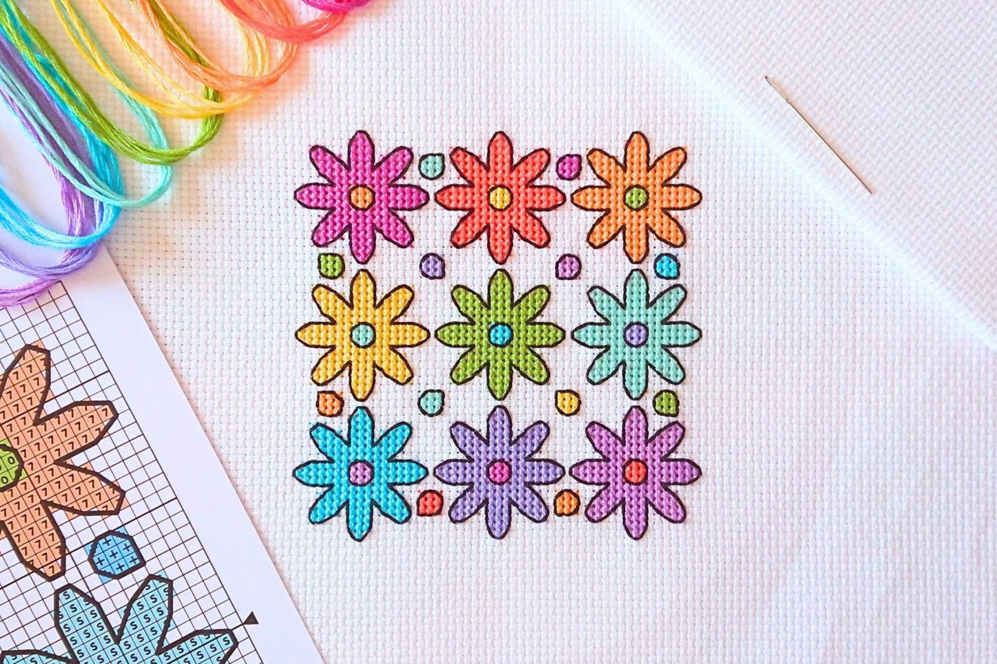Rainbow Flowers Cross Stitch Kit
