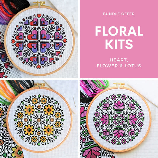 Bundle Offer: Set of 3 Modern Mandalas Cross Stitch Kits