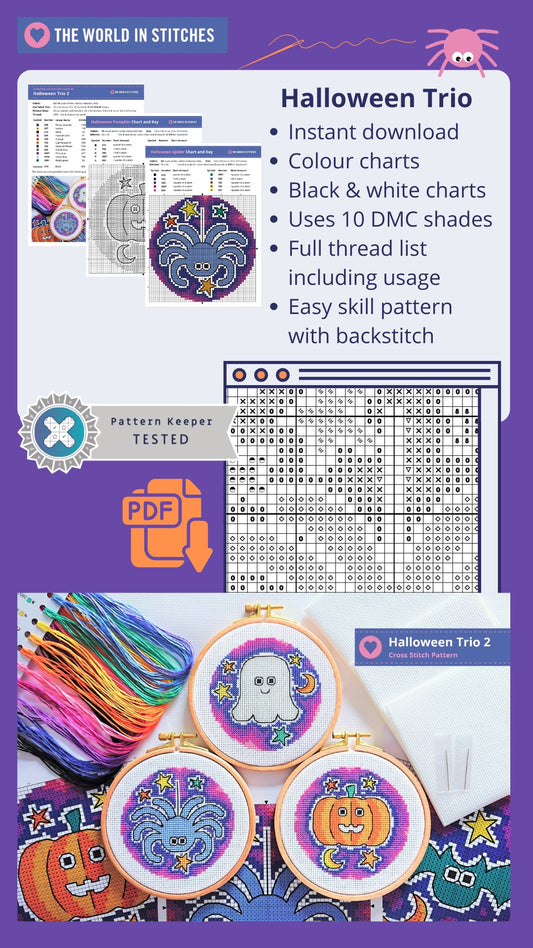 PDF Pattern for Halloween Trio 2: Ghost, Spider, Pumpkin