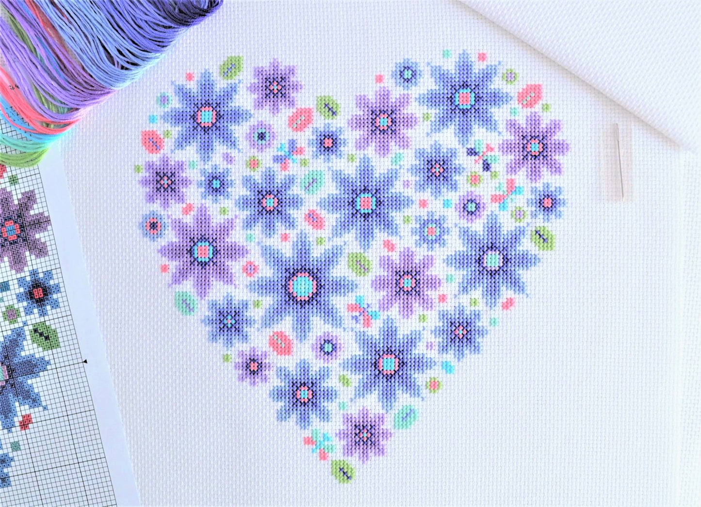 PDF Pattern for Floral Heart Sampler