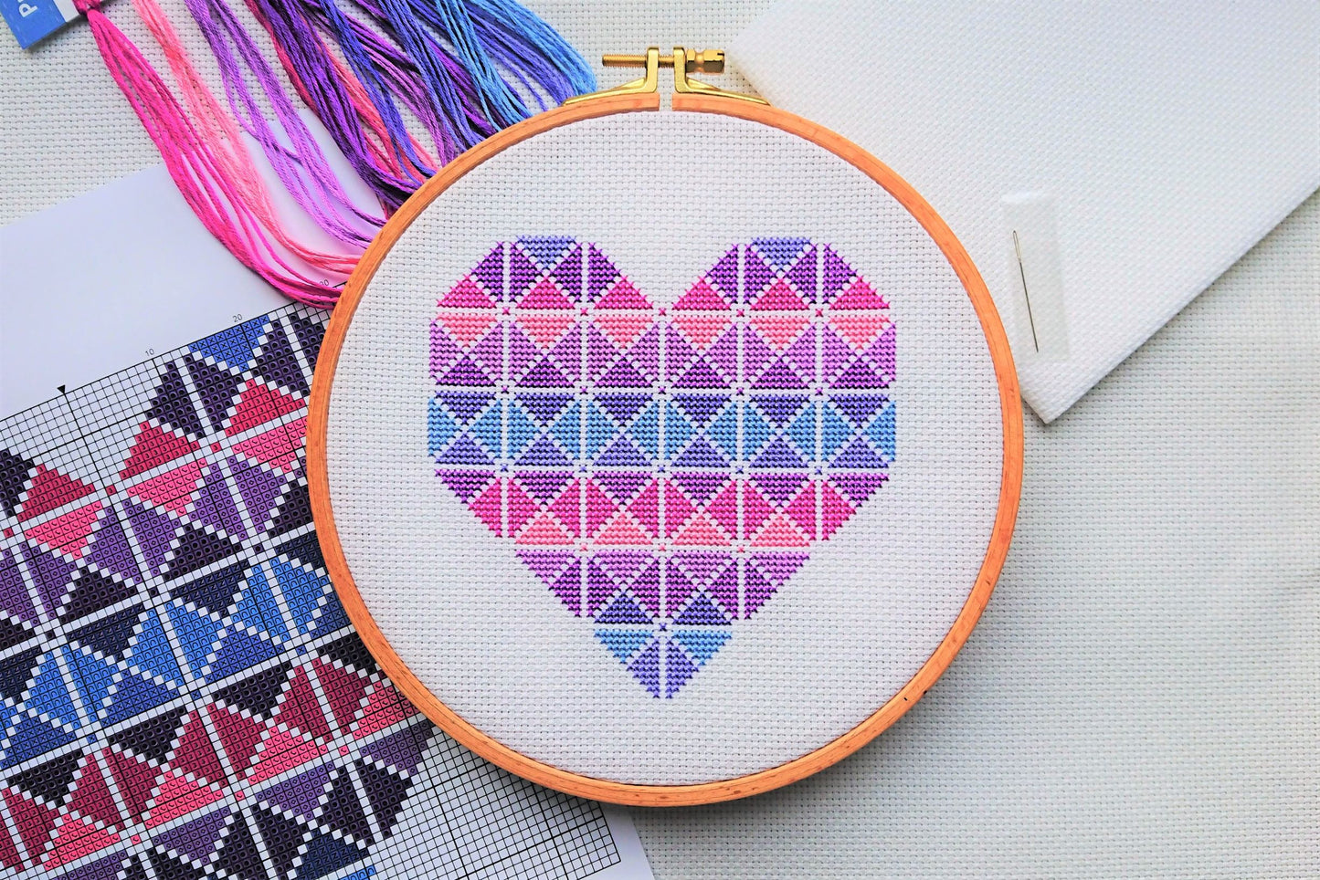Purple Geometric Heart Cross Stitch Kit