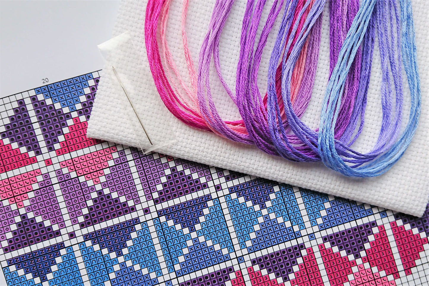 Purple Geometric Heart Cross Stitch Kit