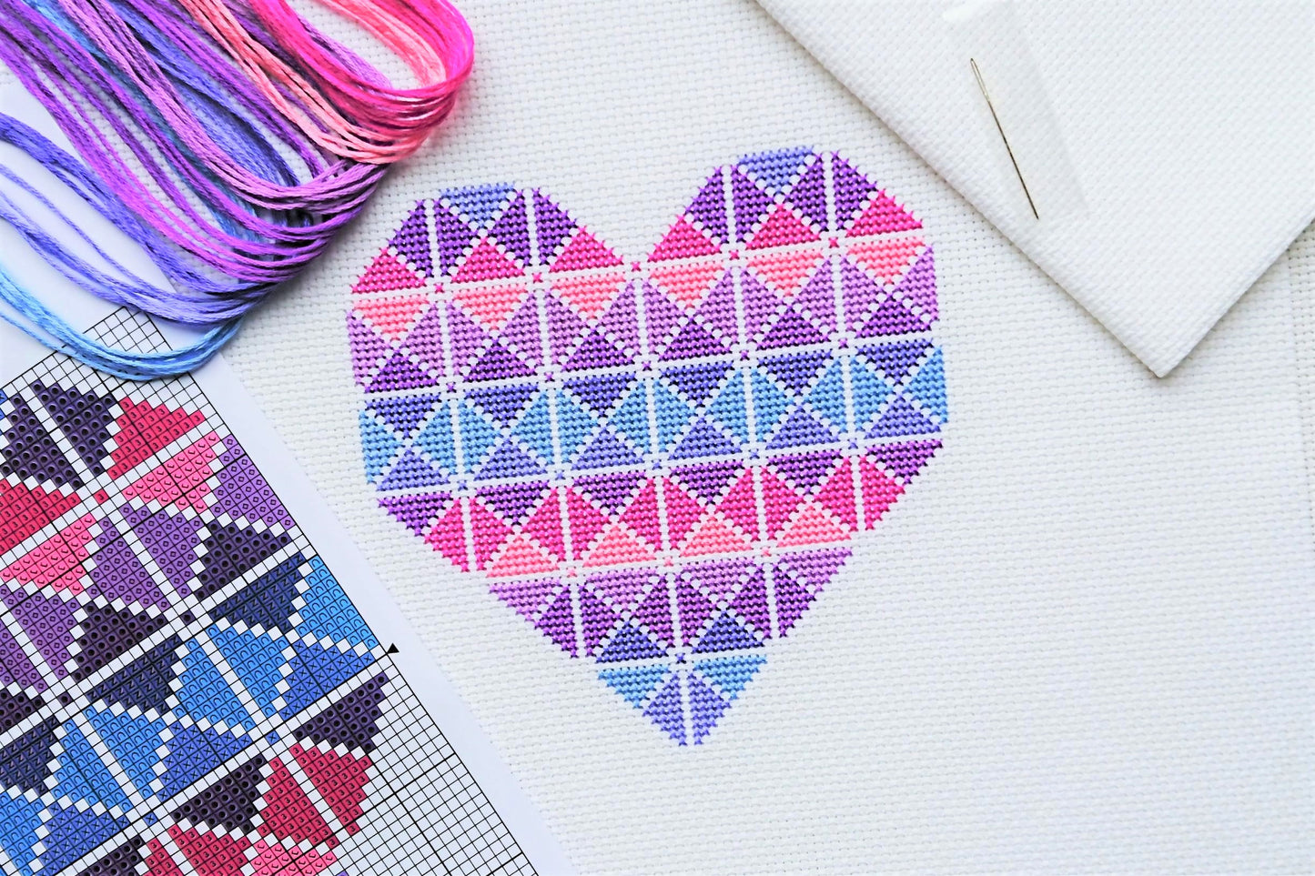 Purple Geometric Heart Cross Stitch Kit