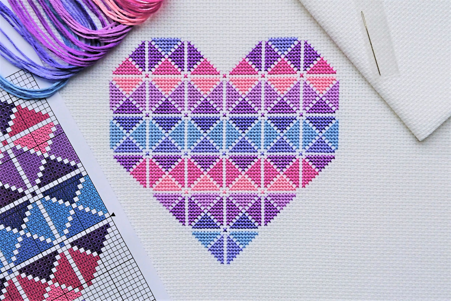 Purple Geometric Heart Cross Stitch Kit