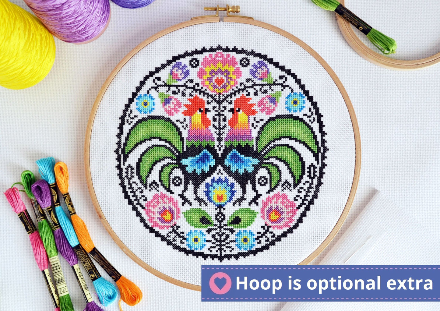Folk Roosters Cross Stitch Kit