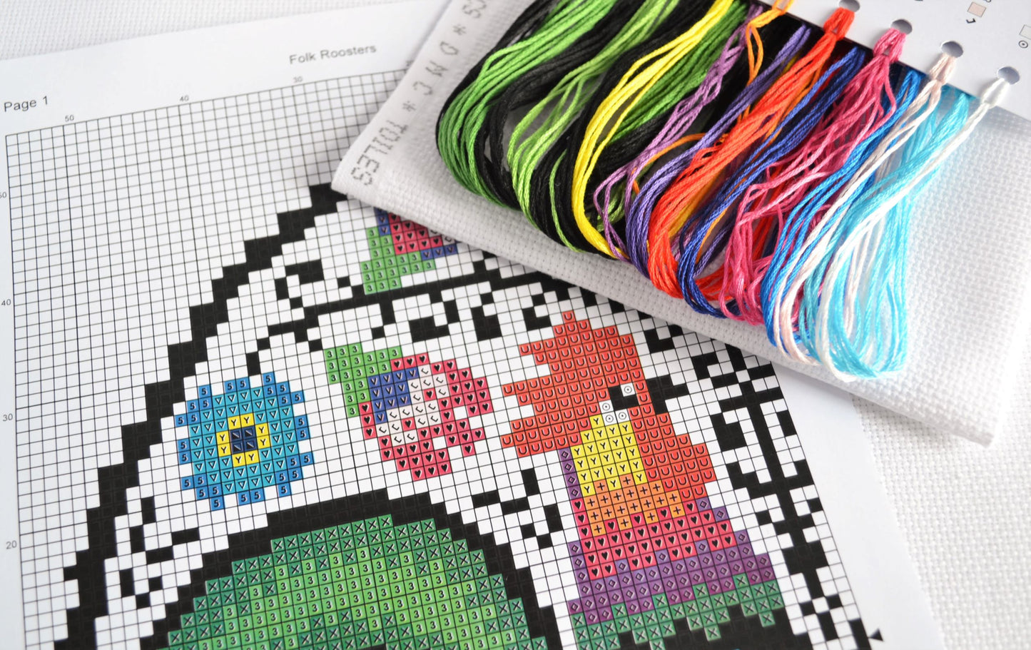 Folk Roosters Cross Stitch Kit