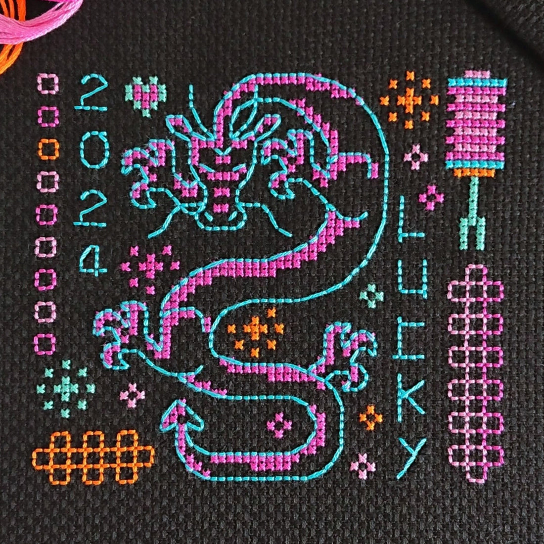 Free Cross Stitch Chart: Good Luck Dragon 2024