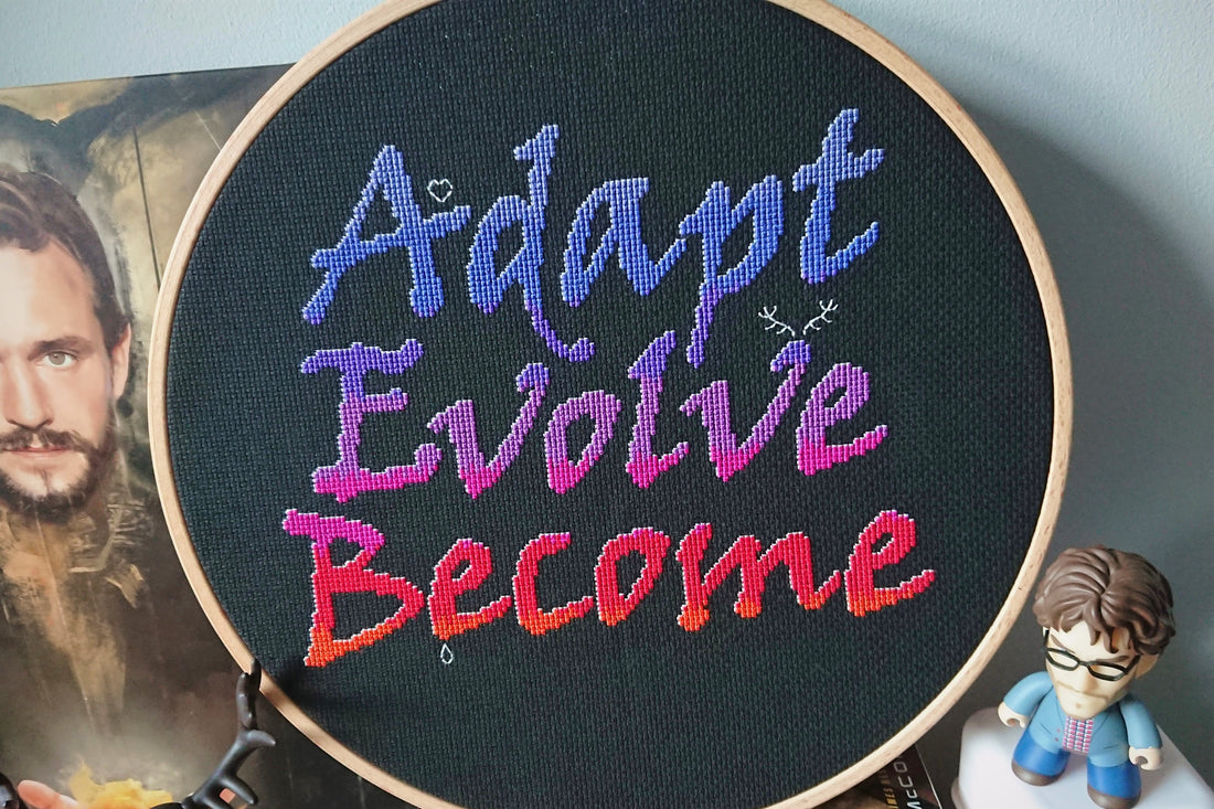 Free Cross Stitch Chart: Hannibal Quote Adapt Evolve Become