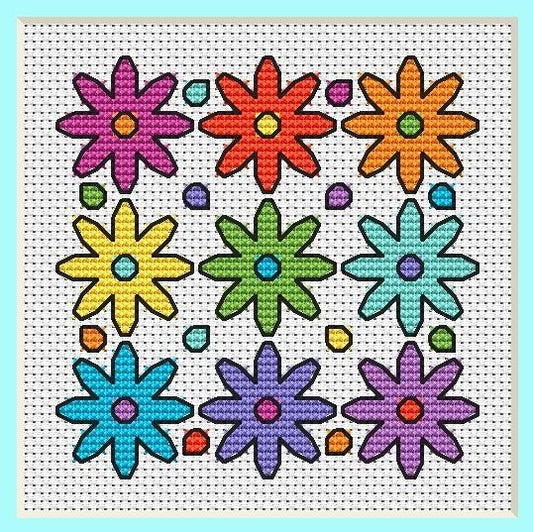 Free Rainbow Flowers Cross Stitch Chart
