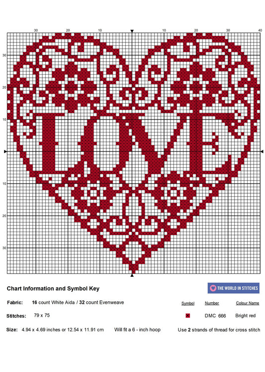 LOVE Heart Free Cross Stitch Chart