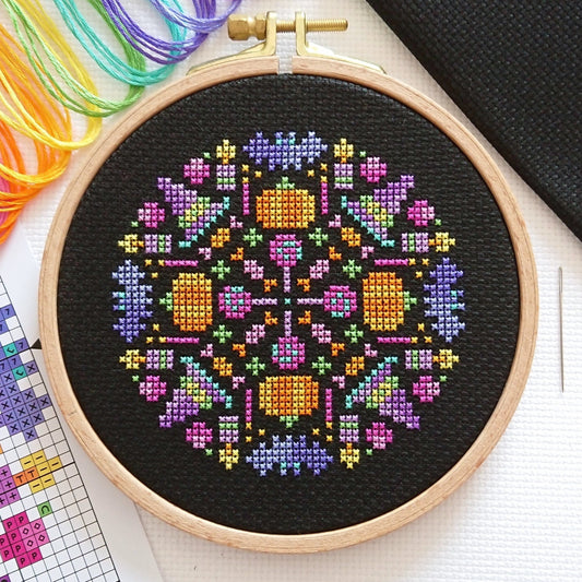 Free Mini Halloween Mandala Cross Stitch Chart