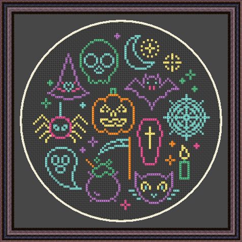 Free Neon Halloween Cross Stitch Chart