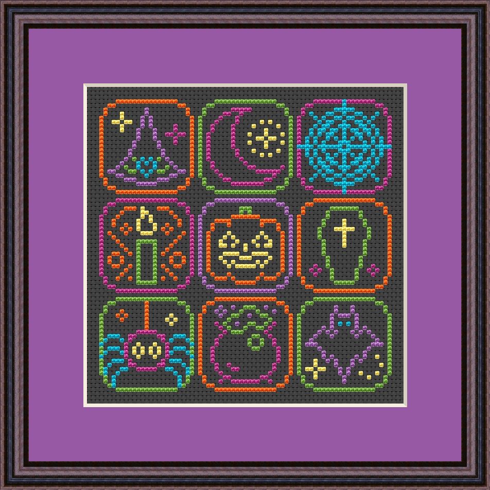 Free Cross Stitch Chart: Neon Halloween 2023