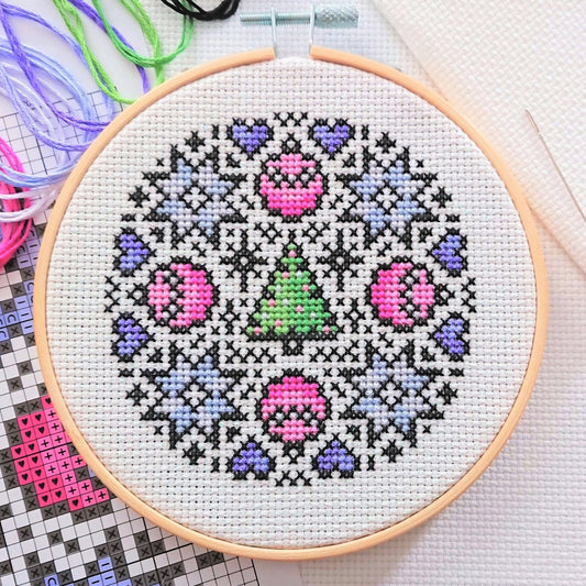 Free Cross Stitch Chart: Mini Pastel Mandala 1 (For Christmas)