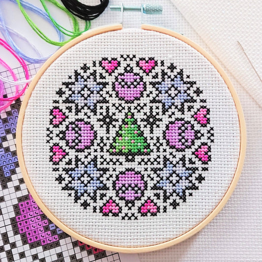 Free Cross Stitch Chart: Mini Pastel Mandala 2 (for Christmas)