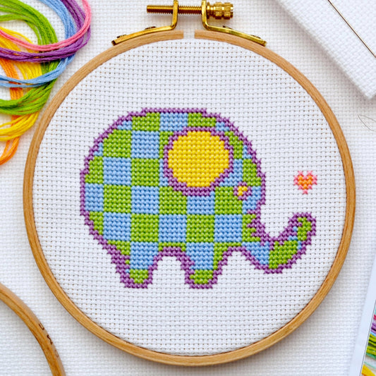 Free Cross Stitch Pattern: Patchwork Elephant