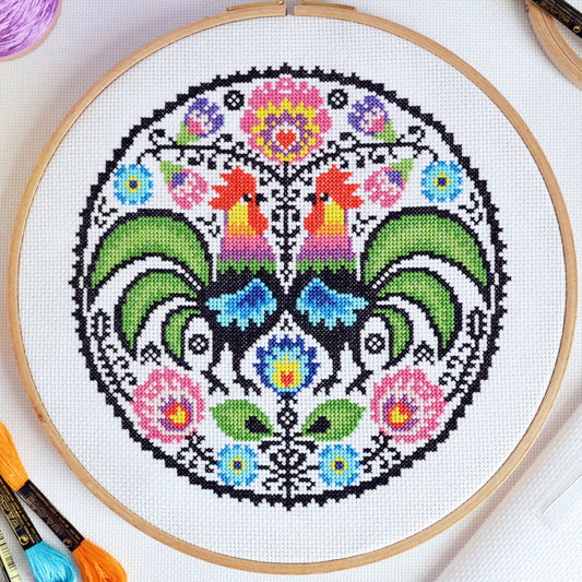 Folk Roosters Cross Stitch Kit