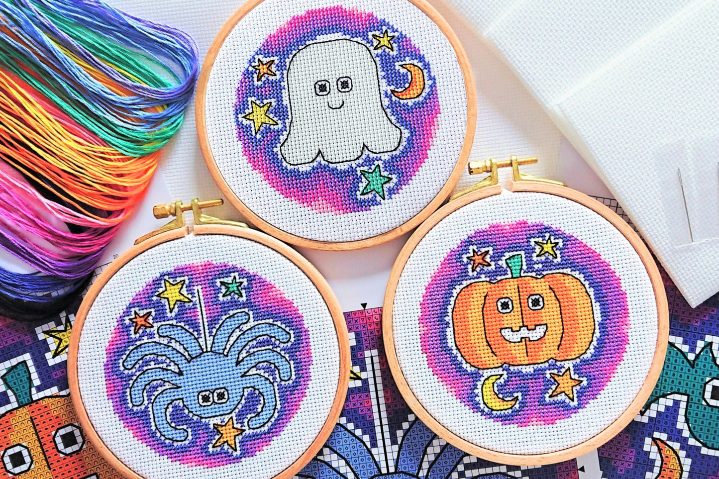 Halloween Trio Pumpkin, Ghost, Spider Cross Stitch Kit