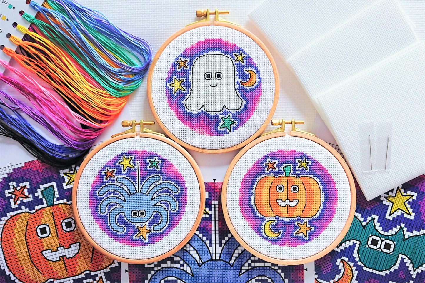 Halloween Trio Pumpkin, Ghost, Spider Cross Stitch Kit