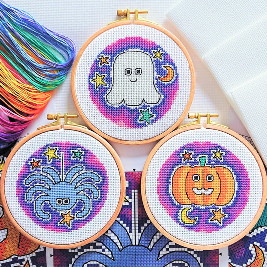 Halloween Trio Pumpkin, Ghost, Spider Cross Stitch Kit