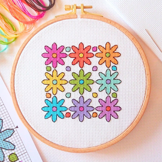 Rainbow Flowers Cross Stitch Kit