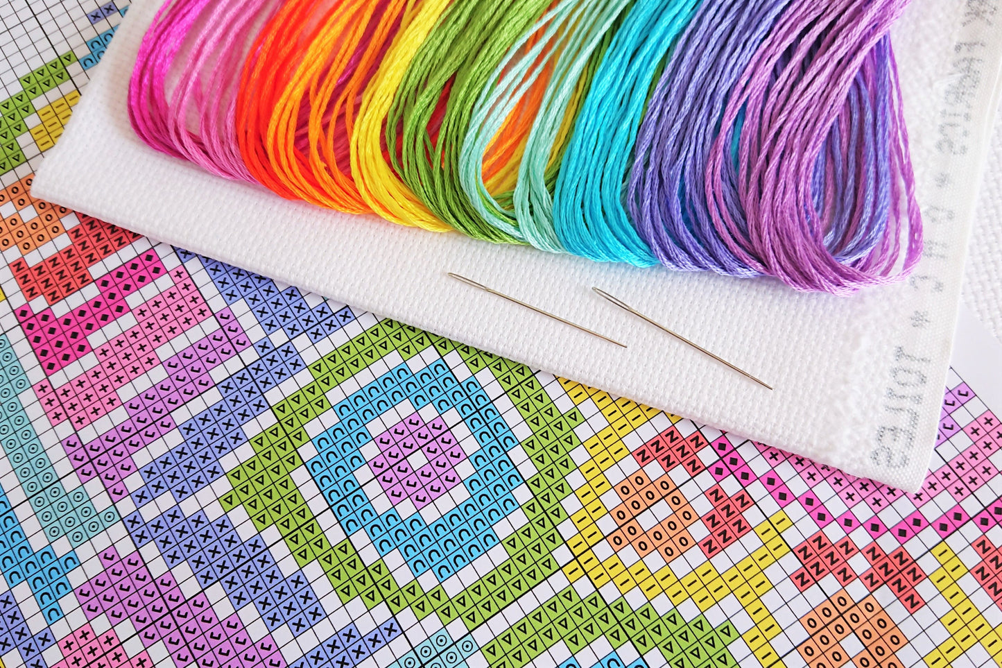Rainbow Mandala (White Fabric) Cross Stitch Kit