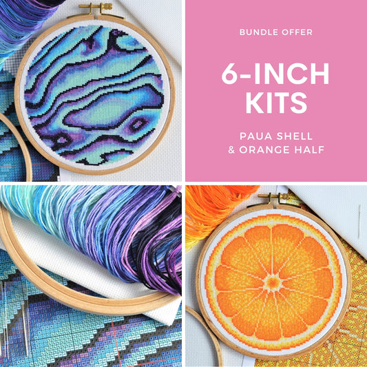 Bundle Offer: Paua Shell and Orange Half Cross Stitch Kits