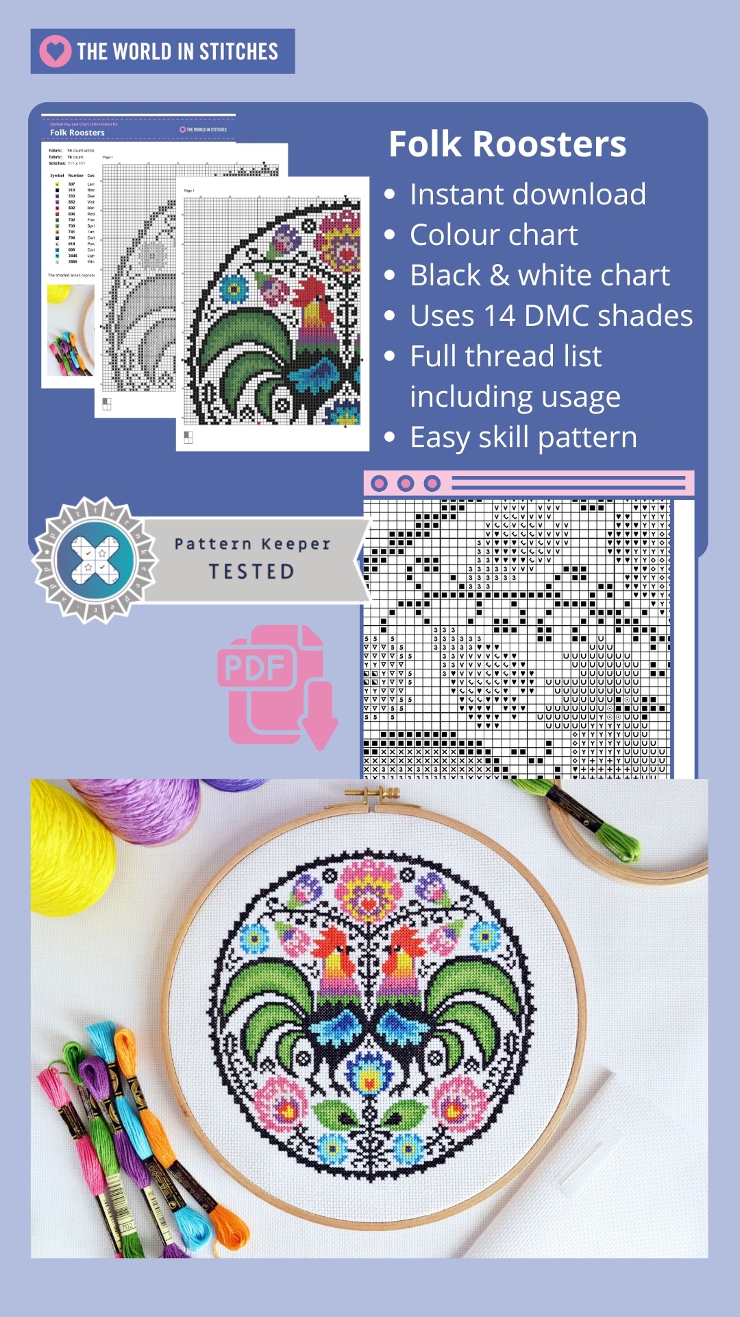 Free Printable Rooster Patterns.pdf PDF Pattern for Folk Roosters – The World in Stitches