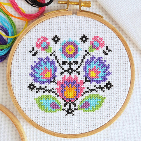 Mini Folk Flowers Cross Stitch Kit