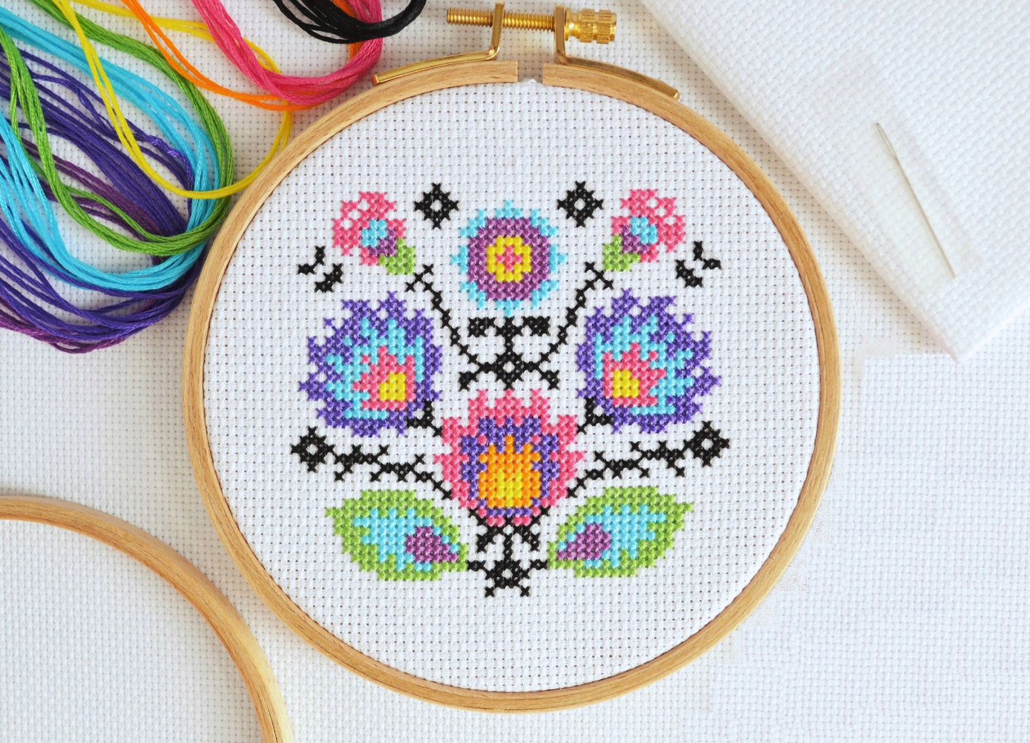 Mini Folk Flowers Cross Stitch Kit