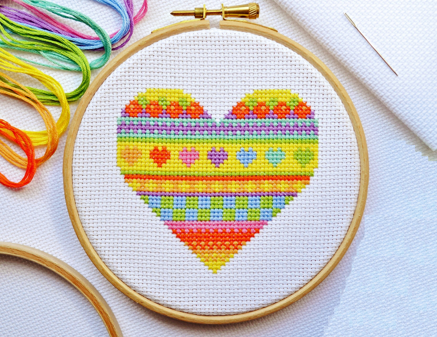 Mini Rainbow Heart Cross Stitch Kit