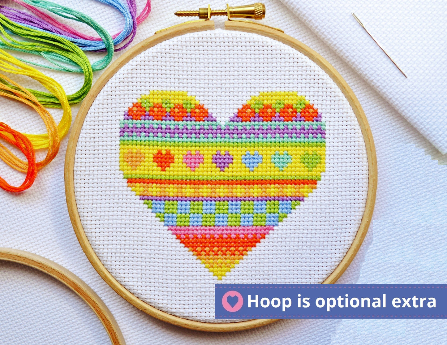 Mini Rainbow Heart Cross Stitch Kit