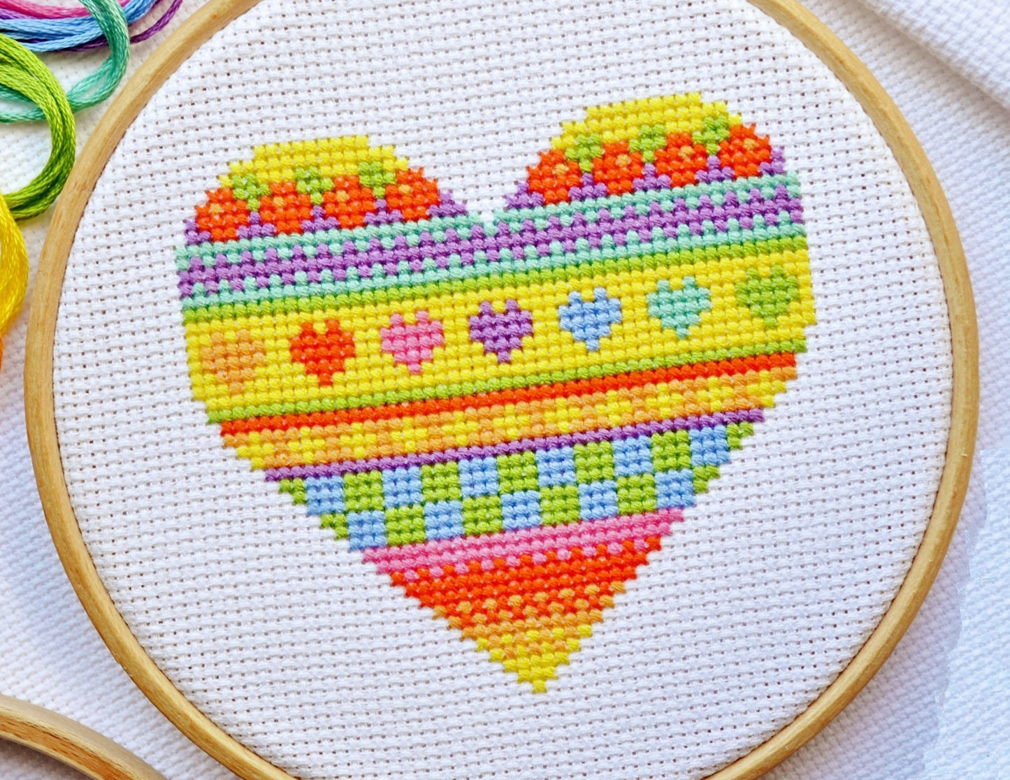 Mini Rainbow Heart Cross Stitch Kit