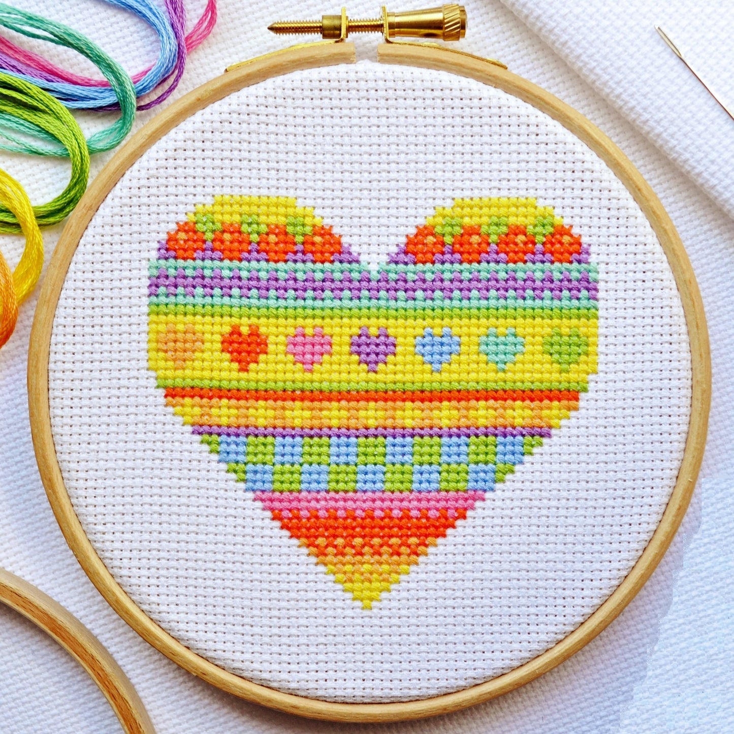 Mini Rainbow Heart Cross Stitch Kit