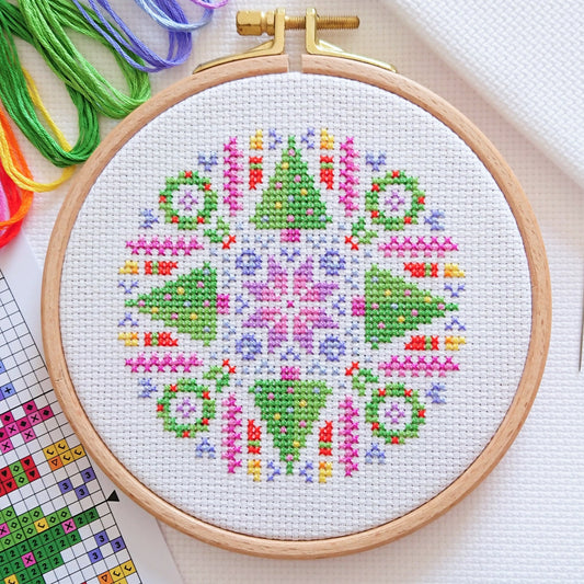 Mini Christmas Mandala Cross Stitch Kit