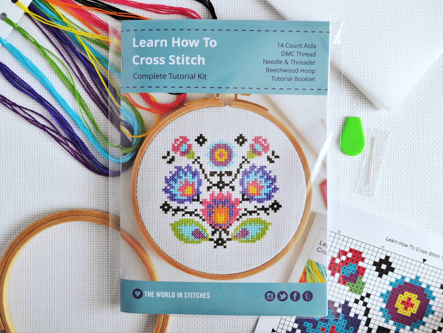Cross Stitch Kit for Beginners ~ Folk Flowers
