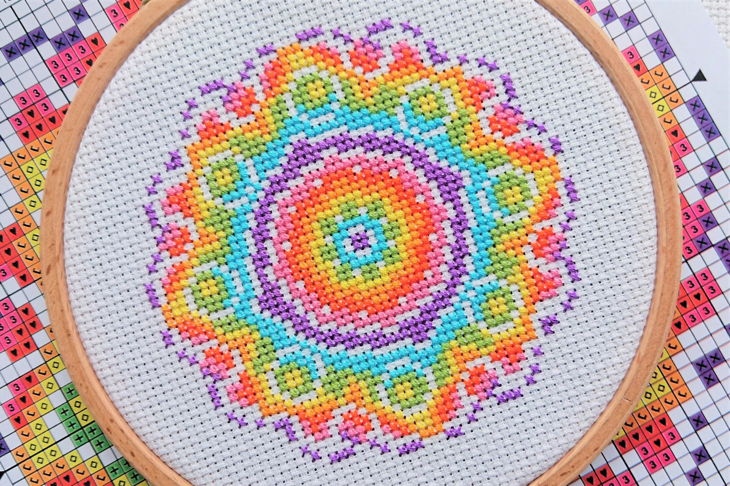 Cross Stitch Kit for Beginners ~ Rainbow Mandala