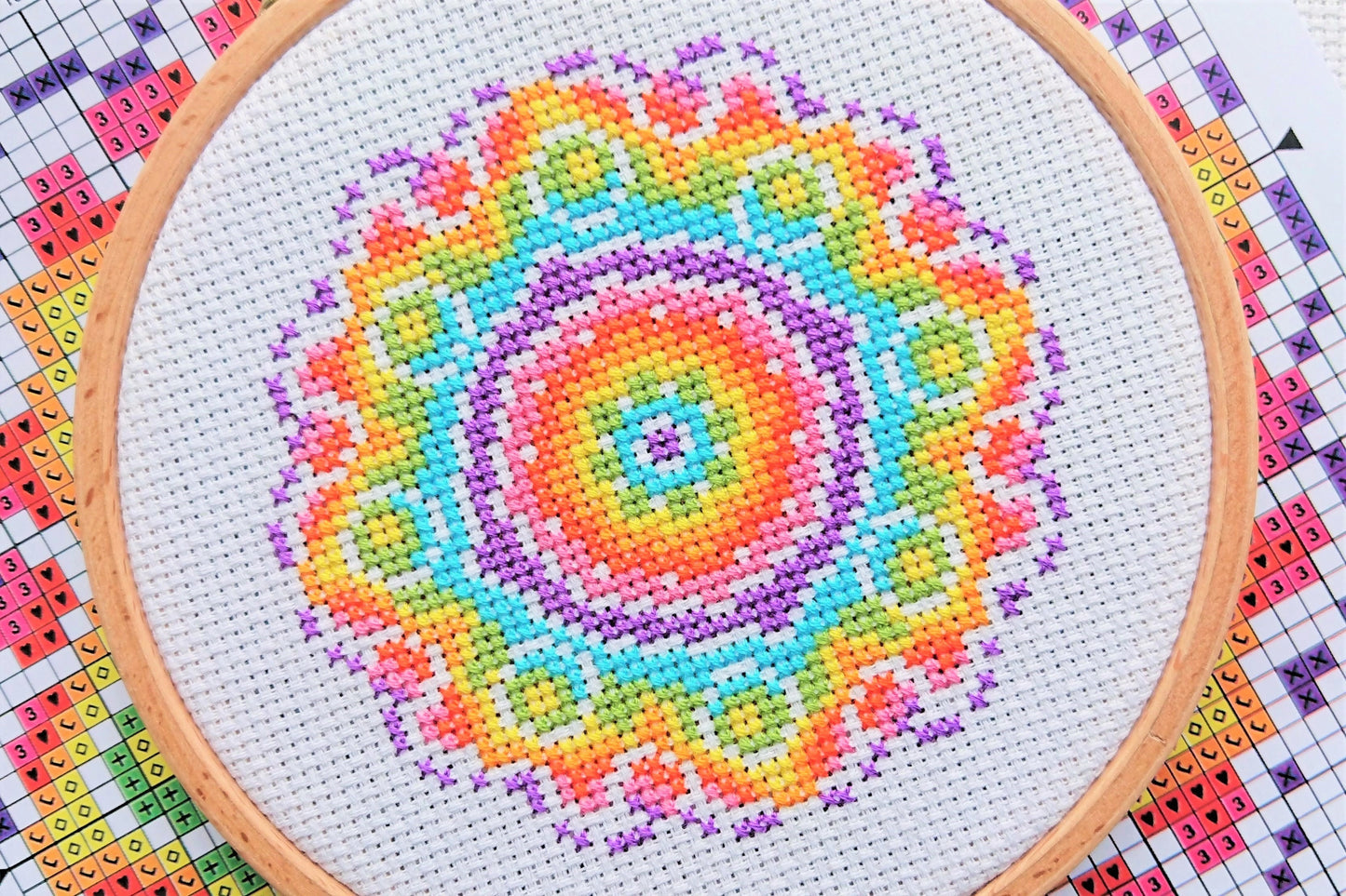 Mini Rainbow Mandala Cross Stitch Kit