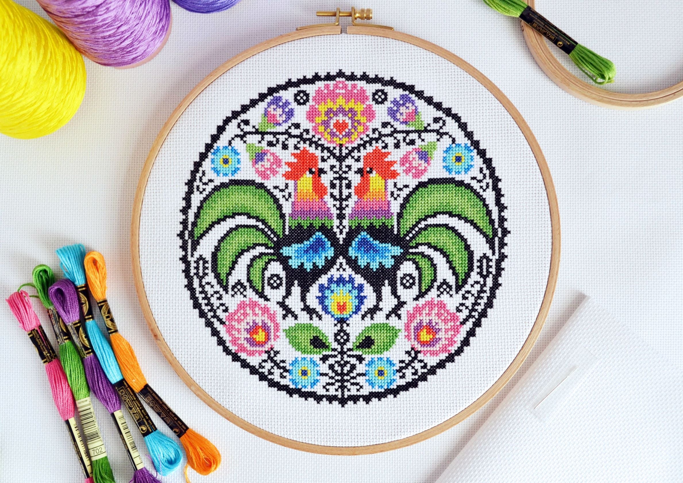 PDF Pattern for Folk Roosters – The World in Stitches