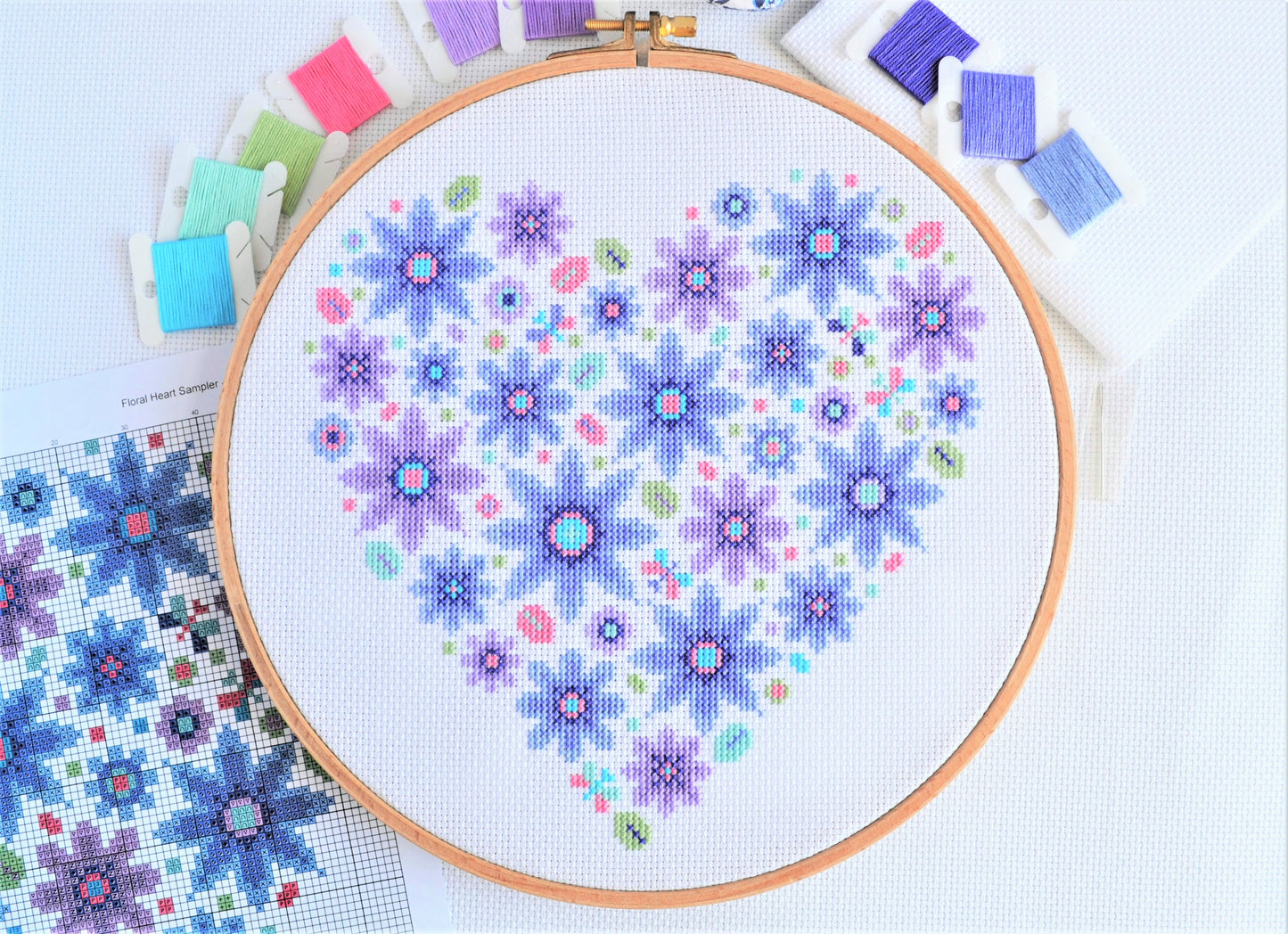 PDF Pattern for Floral Heart Sampler