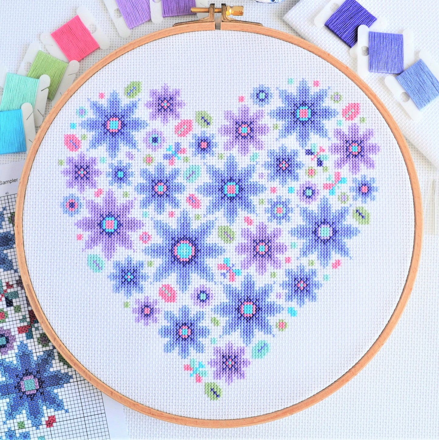 PDF Pattern for Floral Heart Sampler