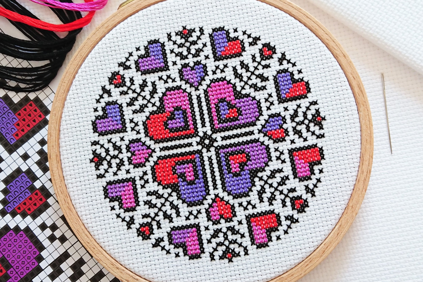 Mini Heart Mandala Cross Stitch Kit