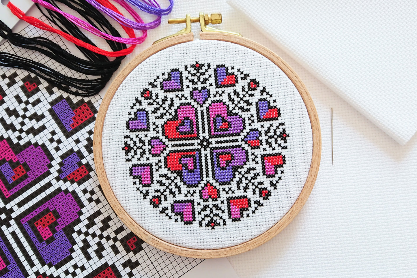 Mini Heart Mandala Cross Stitch Kit