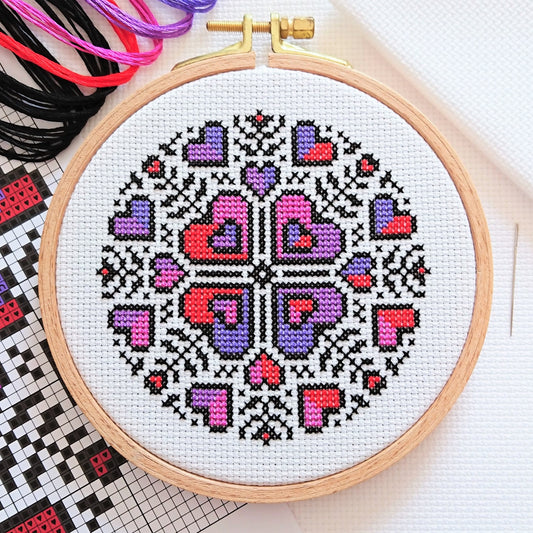 Mini Heart Mandala Cross Stitch Kit