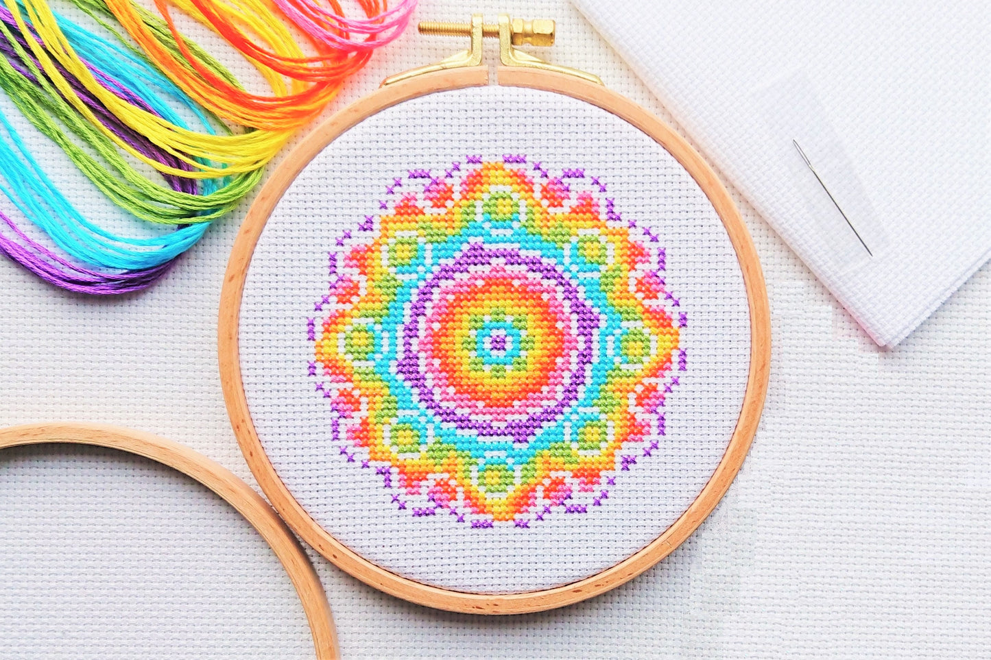 Mini Rainbow Mandala Cross Stitch Kit
