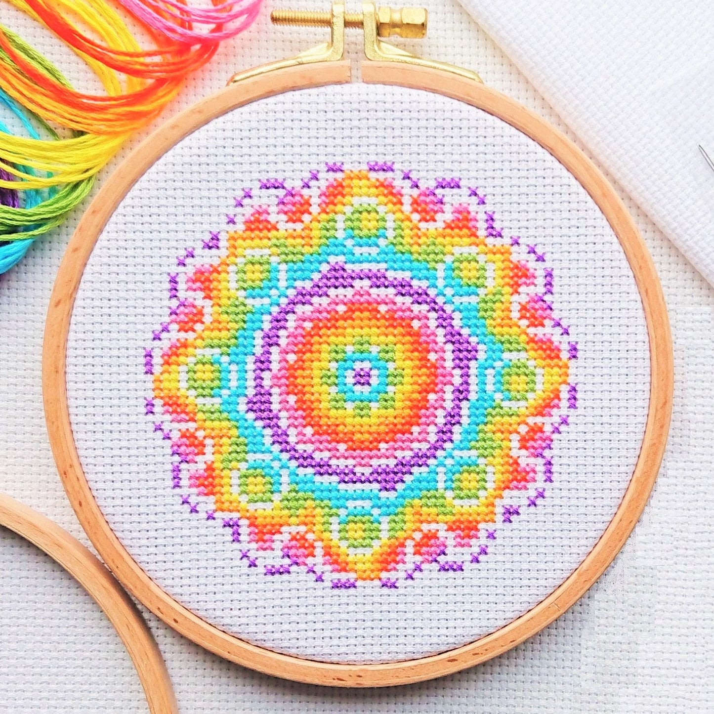 Mini Rainbow Mandala Cross Stitch Kit