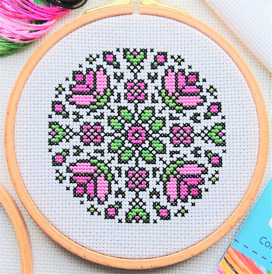 Cross Stitch Kit for Beginners ~ Lotus Mandala